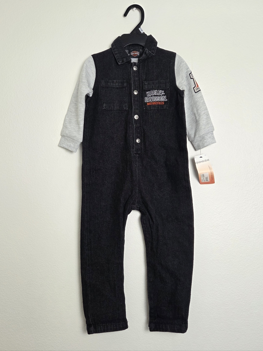 Harley-Davidson Black & Light Gray Unisex Kids Coverall Size 18/24 Months